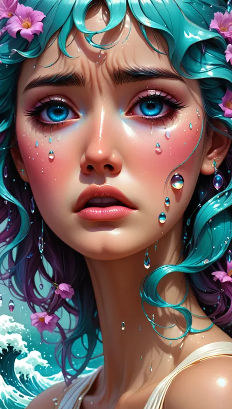 crying, aesthetic, extremely detailed, crying eyes, sweet, vaporwave aesthetic, synthesized wave, digital paint, art station, co...