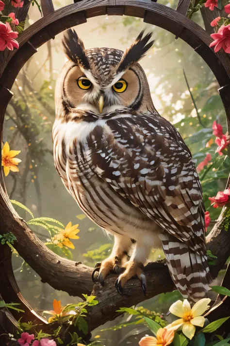 オレンジ色の目と羽を持つカラフルなowlのクローズアップ, 超リアルなロボットowl, エイリアンowl, owlの羽, Beautifully detailed animals, Highly detailed digital art, 光り輝くowl, Colourful and detailed, 機械式owl, Extremely sharp details, Amazing details digital art, Highly detailed digital artwork, Very com...