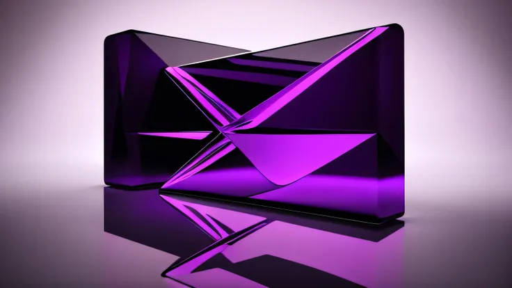 Abstract dark purple transparent lines big shape, black dark background design, reflection, 3d render