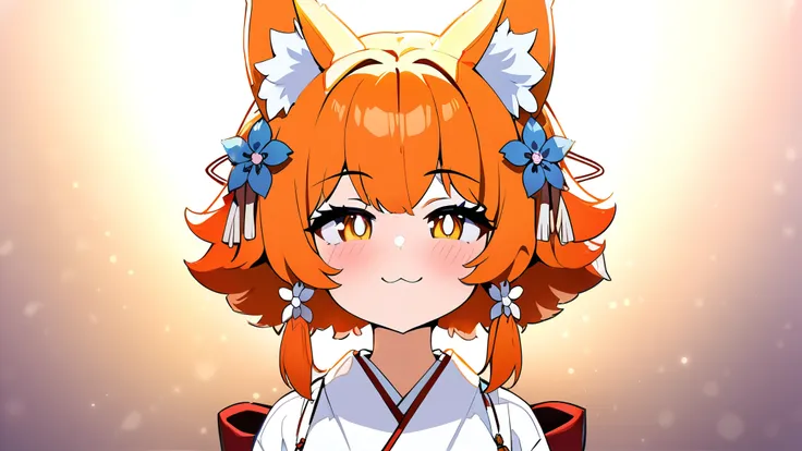 masterpiece, best quality, highly detailed, 1girl, solo, (:3:0.9), animal ear fluff, animal ears, orange hair, fluffy hair, blus...