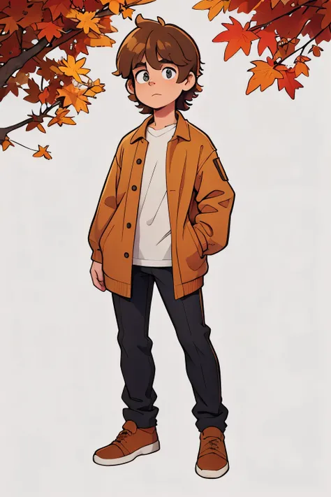 Fall, autumn, changing leaves, café, man, shaggy hairstyle, full body, tall , comfortable clothes, four arms