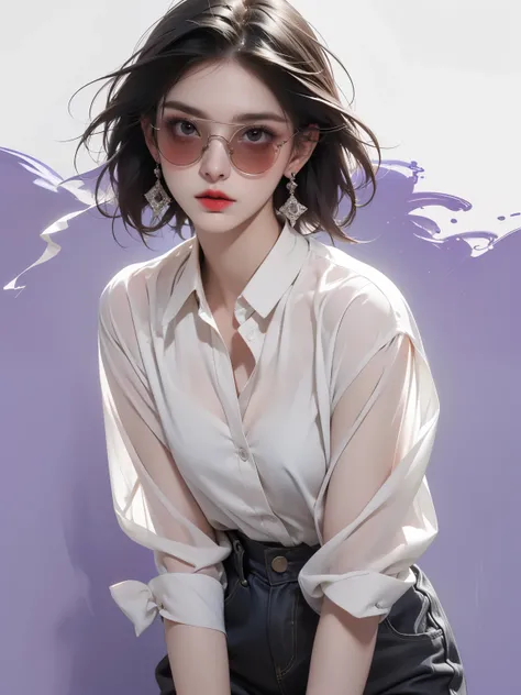 (masterpiece, Highest quality:1.2), Realistic, (Face shape: Surface Length Contours), (eye: Sharp eye, Cold Stare, eye make up), (nose: The nose muscles are thin and small in size.), (mouth: Neutral lips, Bright red lips), (skin: Transparent white skin, ch...