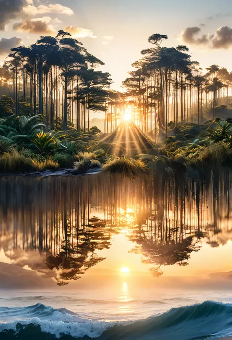 ((Double Exposure)) ((Photography)) of the ((forest)) and ((sunrise)) and ((ocean)) blending together in the word ((AFRICA)), artfully captured with a ((70mm lens)) on a ((clear sunny day)), intricate details and ((hyperrealistic)) patterns that draw the e...
