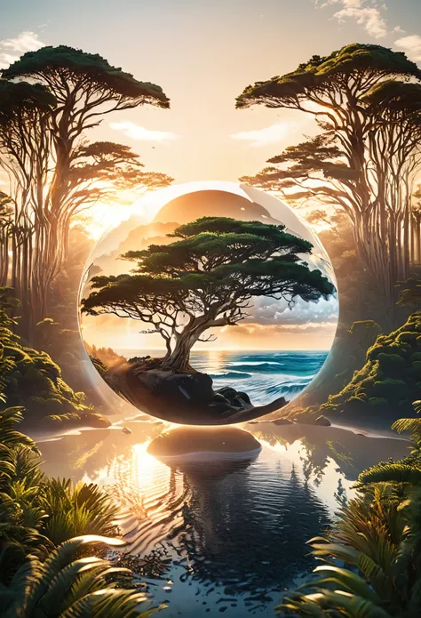 ((Double Exposure)) ((Photography)) of the ((forest)) and ((sunrise)) and ((ocean)) blending together in the word ((AFRICA)), artfully captured with a ((70mm lens)) on a ((clear sunny day)), intricate details and ((hyperrealistic)) patterns that draw the e...