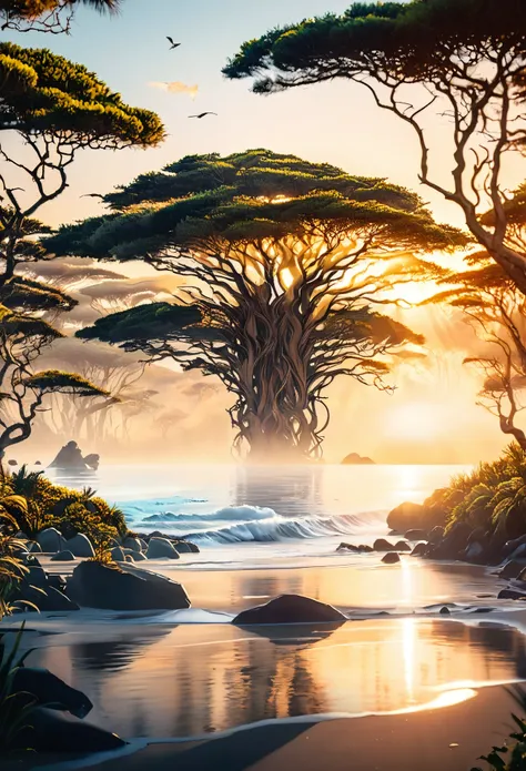 ((Double Exposure)) ((Photography)) of the ((forest)) and ((sunrise)) and ((ocean)) blending together in the word ((AFRICA)), artfully captured with a ((70mm lens)) on a ((clear sunny day)), intricate details and ((hyperrealistic)) patterns that draw the e...