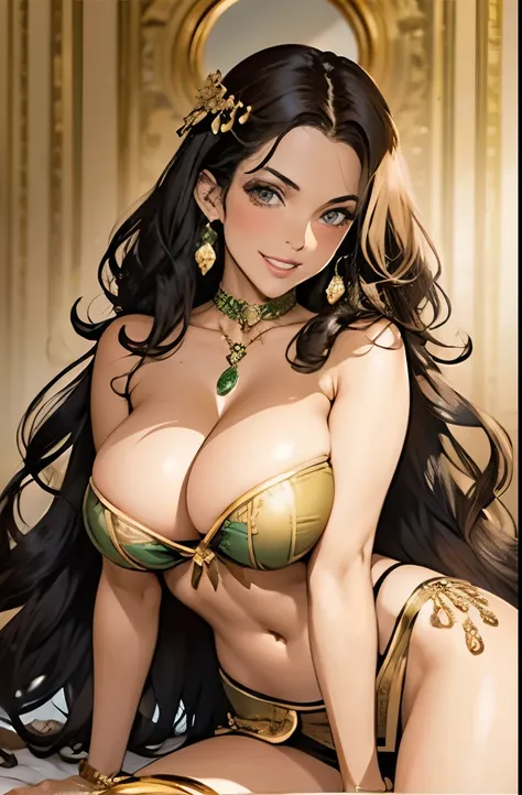 full body, extreme wavy hair, luxurious hair, lustful eyes, a knowing smile, aroused 25 years old, playfully aroused, dripping with desire, busty cleavage, heavy bust, large breasts, pajamas, slim waist, posing by the bed, coy smile, (blushing:1.3), lookin...