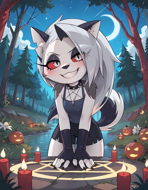 score_9_up, score_8_up, score_7_up,  rating_safe, furry, anthro, solo, loona(jizokumode), hellhound, red sclera, loona (helluva ...