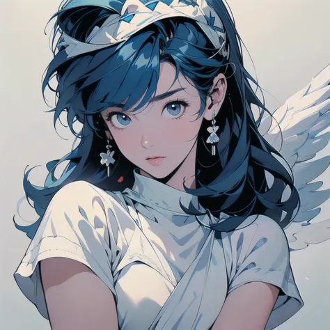 trigun、Persona、Beautiful woman、Movie Posters、Upper Body、Model Pose、mysterious、Small breasts、Black Hair、Short sleeve、(((Blue hair color))),Lots of flowers、Angel、(((Wear a white cloth on your head)))