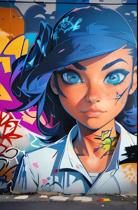 (best quality), masterpiece, extremely detailed CG uniform 8K illustration, high color, extremely high color saturation, all colors deepened, paint, graffiti art, center composition, extremely detailed light and shadow, graffiti wall, wall painted bright, ...