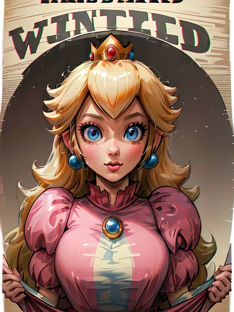 the wanted, (((wanted poster:1.37, "wanted" is written in large letters:1.4))), (((it says "bounty: $1"))), princess peach, fugi...