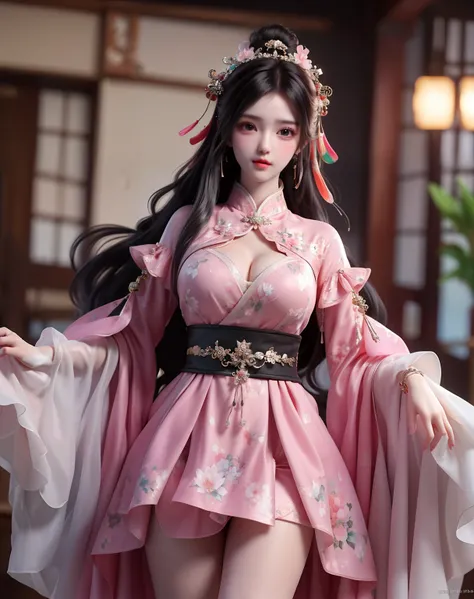 (8k, RAW photo:1.2), best quality, ultra high res,dramatic angle,(fluttered detailed color splashs), (illustration),(((1 girl))),(long hair),(rain:0.9), (Headdress:1.4),There is an ancient palace beside the girl,Hanfu,(Key Points),Color ink painting,(Splas...