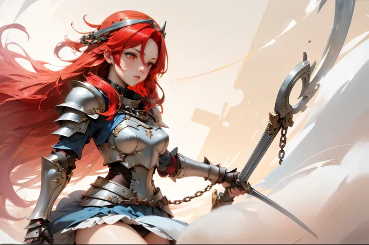 1girl, lisara restall, ((red hair:1.5)),
BREAK (armor, armored dress, chain, collar, dress, faulds, gauntlets, headpiece, metal collar, plackart, blue dress:1.2),
BREAK ((anime girl)), best quality, expressive eyes, perfect face, (masterpiece), best qualit...