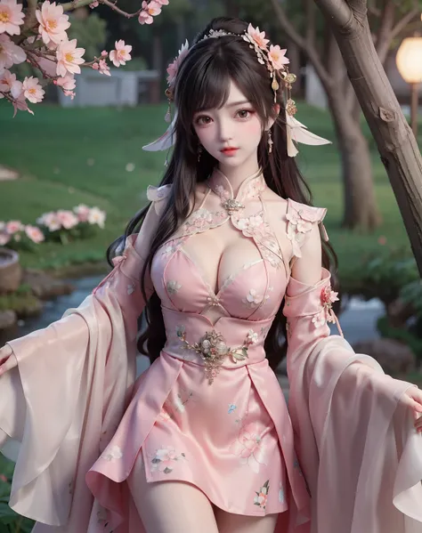 (8k, RAW photo:1.2), best quality, ultra high res,dramatic angle,(fluttered detailed color splashs), (illustration),(((1 girl))),(long hair),(rain:0.9), (Headdress:1.4),There is an ancient palace beside the girl,Hanfu,(Key Points),Color ink painting,(Splas...