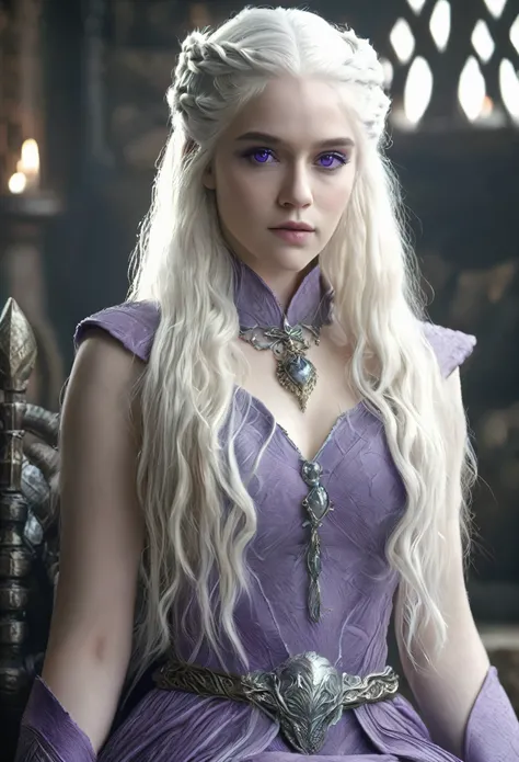 1girl, High Resolution, Long Hair, Purple Eyes, white hair,Masterpiece, Anatomically Correct, White Hair, Jewelry,, Realistic, white hair, Game of thrones, house of the dragon