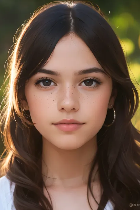 ((best quality)), ((masterpiece)), (detailed), beautiful young fifteen year old girl, perfect face, calm expression, soft expression, not fully smiling, (dark brown eyes), (black eyes), photorealistic, detailed long hair, perfect lighting, (young), delicat...