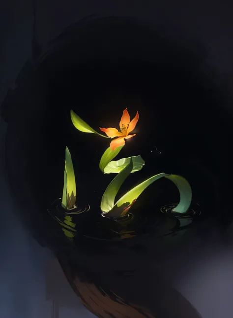 There is a painting，There is a flower in the painting，Bowl of water, Aquatic plants, Reflective flowers, Melt into Liligen, Draw as game concept art, Stylized Painting, Low Detail. number, stylized concept art, dota 2 concept art, Britney Lee, Concept map,...