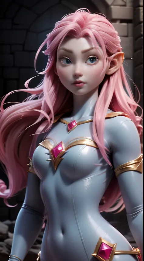 elfgirl (rose quartz su-elsa frozen disney tinker waifu mezclando modelos .) (ultra fusion of white and pink hair) highly detail...