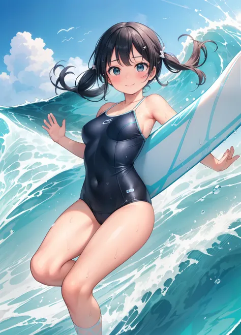 (masterpiece、最高quality、最高quality、Official Art、美しくbeautiful:1.2)、(One girl:1.3)Hatsune Miku、Twin tails,Beautiful breasts, Katsushika Hokusai,(One girl(surfer) surfboardに乗る in wave tunnel:1.3),quality(8k,非常に精細なCGユニットのwallpaper, masterpiece,High resolution,to...