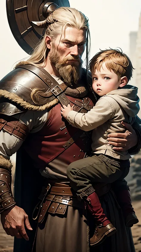 viking warrior father with son 