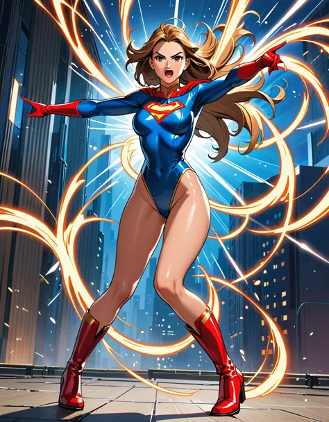 (masterpiece), (best quality), (highres), a female superhero spins in place into a whirlwind. Leotard, bare legs, boots. dynamic spin pose, standing straight.