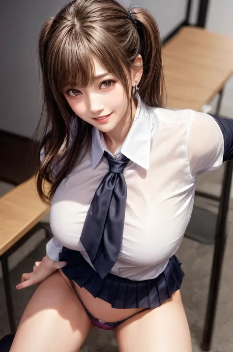 Kujikawa Def,Twin tails,school uniform,Seraph of the Black,Long sleeve,skirt,Knee socks,jewelry,Earrings,Straddle,
Highest quality, Very detailed, masterpiece, Absurd,8k,   photoRealistic, Realistic,Detailed skin texture,Detailed pupil,High resolution,Natu...