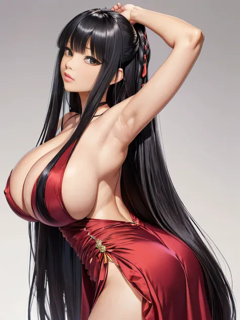 1 female (Waist up shot:1.3)　((She arches her back、A pose that shows as much back and hair as possible:1.5))　(She turns to the viewer and laughs so wonderfully!!!!!)　((Large Breasts:1.8))　((Highest quality))　((masterpiece))　(family friendly)　(Get used to i...