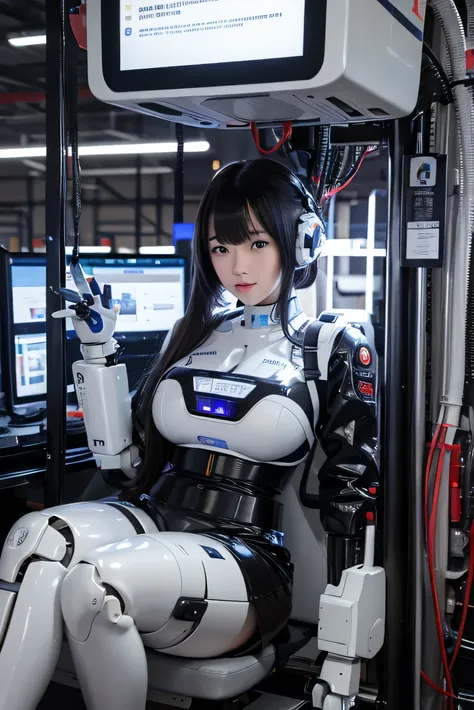 masterpiece, best quality, extremely detailed, japaese android girl,plump ,control panels,android,droid,mechanical hand, robot a...