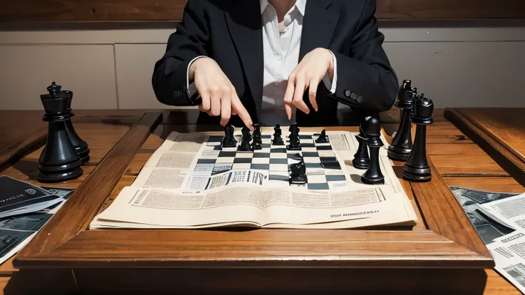 A Bold Move During the War
"A hand placing chess pieces shaped like company logos on a world map overlaid with newspaper headlines about World War II"