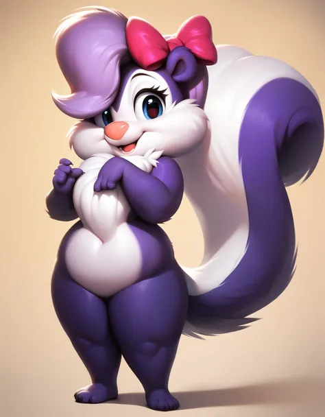 score_9, score_8_up, score_7_up, score_6_up, source_furry, score_safe, fifi, skunk, solo, 1girl, female, sfw, furry, purple body...