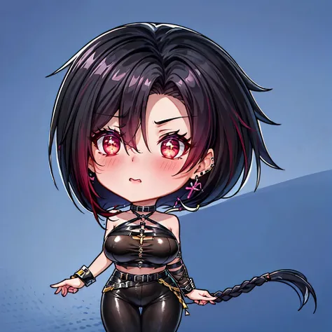 mature woman, 1 girl, (masterpiece, best quality, very detailed), sharp focus, detailed face, face focus, focus on face, very detailed eyes, long black cyclamen hair, long braid of hair, (cyclamen highlights: 1,3), braid, side buttocks, red eyes, (sparklin...