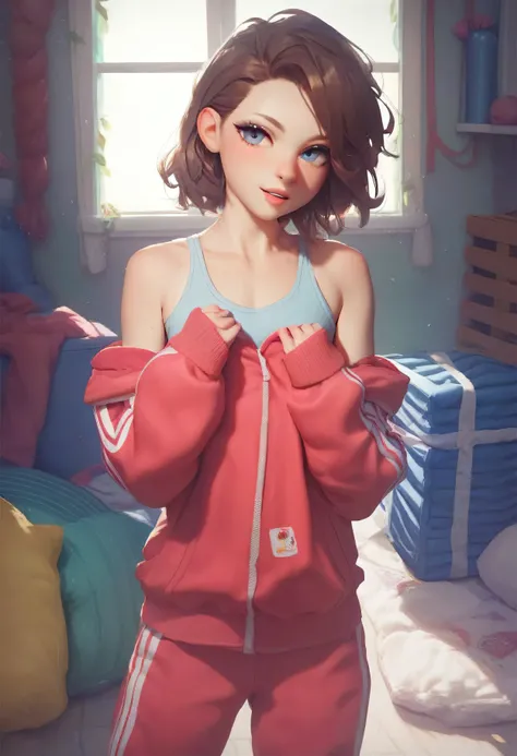 1girl,ririchiyo, flat chested, tracksuit, in gym storeroom ,masterpiece, best quality