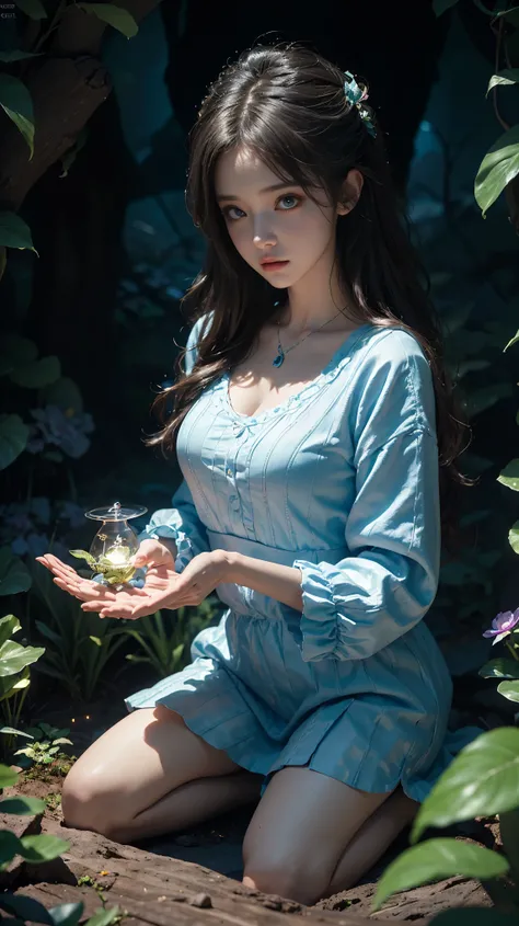masterpiece, best quality, 4k,( Pixar - style :1.4), 1boy,(Cute,handsome,wearing outdoor sportswear :0.7), 3D,full body,chibi,(Face close-up :1.2), (In a cave, at night, surrounded by glowing plants, flowers, flying fireflies, bonfires), (Ultra detailed, a...