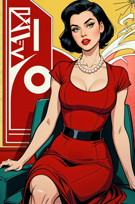 (work of art, best qualityer), 8 k wallpaper, highy detailed, posters, old spy movie, 1960s, sexy female hitman, short black hair, (shorth hair ) cinematic movie poster, Bauhaus, shapes, lines, abstrato, propaganda, mid century modern, movie poster, vintag...