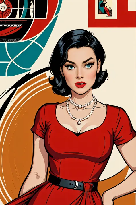 (work of art, best qualityer), 8 k wallpaper, highy detailed, posters, old spy movie, 1960s, sexy female hitman, short black hair, (shorth hair ) cinematic movie poster, Bauhaus, shapes, lines, abstrato, propaganda, mid century modern, movie poster, vintag...