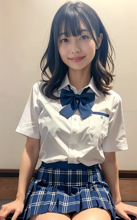 ((Brown Skin, Mature)), (Japan School uniform, bow-tie, Navy blue mini plaid skirt, Student white callored shirt:1.3), whole body:1.3, hightquality, ultra high resolution, (Photorealsitic:1.4), Japanese, (Beautiful:1.1), (20 year old:1.3), (photorealistic ...