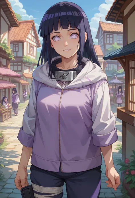 score_9, score_8_up, score_7_up, 1girl solo, hinatasdxl, long hair, black hair, purple eyes, white eyes, pants, hood, hood down,...