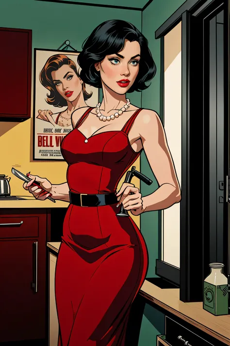 (work of art, best qualityer), 8 k wallpaper, highy detailed, posters, old spy movie, 1960s, sexy female hitman, short black hair, (shorth hair ) cinematic movie poster, Bauhaus, shapes, lines, abstrato, propaganda, mid century modern, movie poster, vintag...