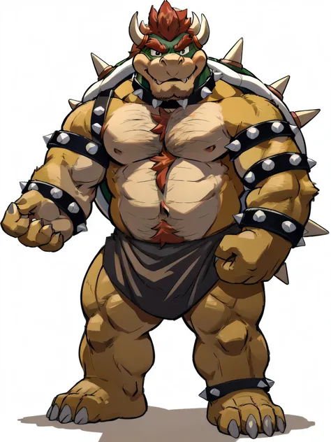 bowser, detailed bowser, 4k, high resolution, best quality, posted on e621, solo, male, masculine, pectorals, heavyweight, (white background, no background:1.1), (wfa style, meesh style:1.0), bowser anatomy, (detailed face, detailed eyes:1.0), (flat colors...