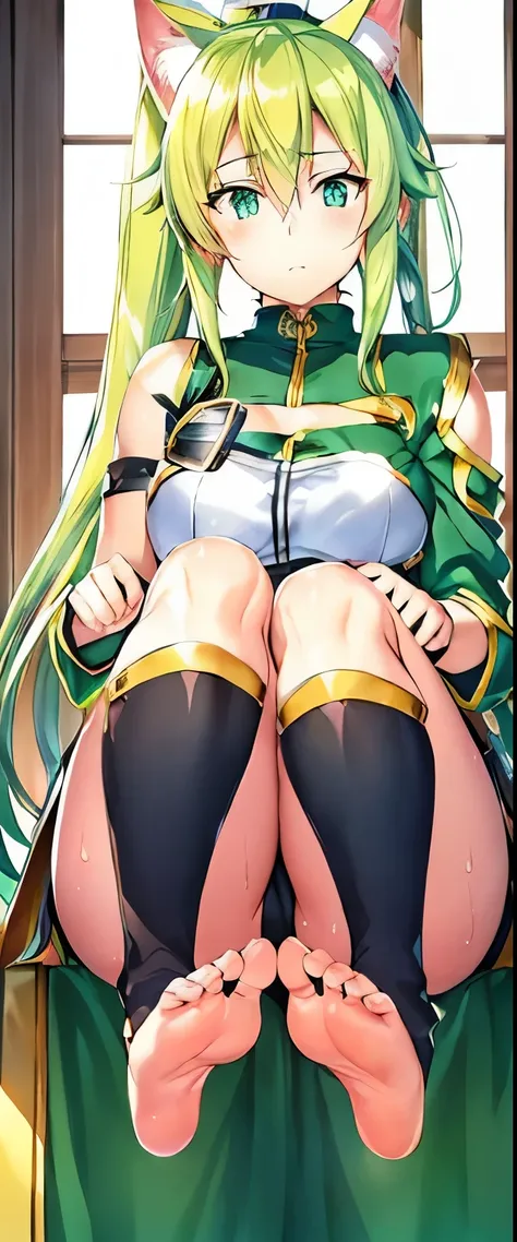 (masutepiece:1.1), (high resolusion:1.2), (Illustration:1.05), (ultra detailed 8k art:1.05), (finely detailed beautiful eye), Perfect face, Bright pupils, Lustrous skin, hayami_Sena ,Green eyes, , Sinon, Black_Belt bag, Green_Capelet, Green_Jacket, white_S...