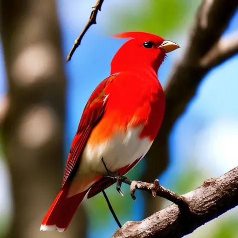 a close up of a bird on a tree with a red head, a photo by Roy Newell, flickr, hurufiyya, mmmmm, large red eyes!!!, closeup!!!!!, beautiful!!!!!!!!!, closeup!!!!!!, perched in a tree, looking from side!, really good looking face!!, great red feather, beaut...