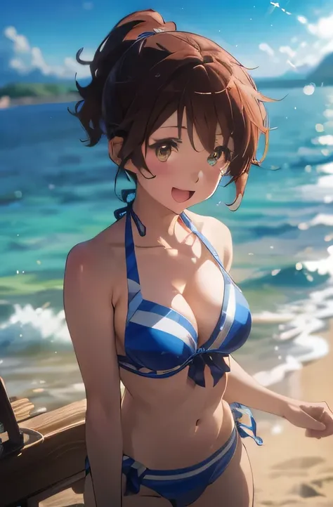 (Best image quality, 8k, high quality, Attention to detail,masterpiece:1.2)、kumiko oumae,Oumae Kumiko,Eye light、Face Light、Sparkling eyes、alone、1 girl、View your viewers、sketch、Flat Color、2D、anime、animeカラーリング、(Beach:1.3)、kumiko oumae、Center of chest、Cleavag...