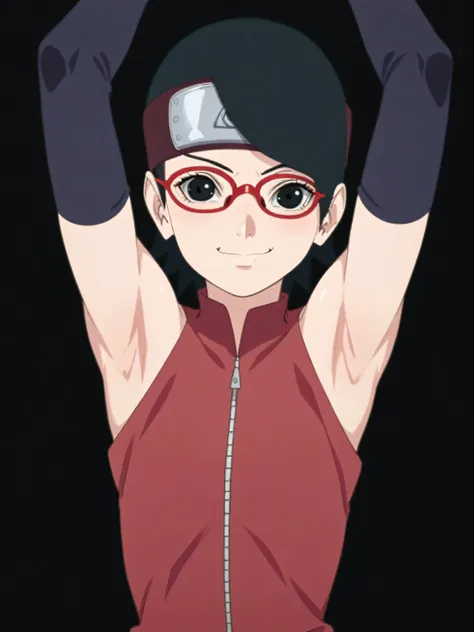 score_9, score_8_up, score_7_up, source_anime, sarada uchiha, short hair, black hair, black eyes, red-framed eyewear, glasses, s...