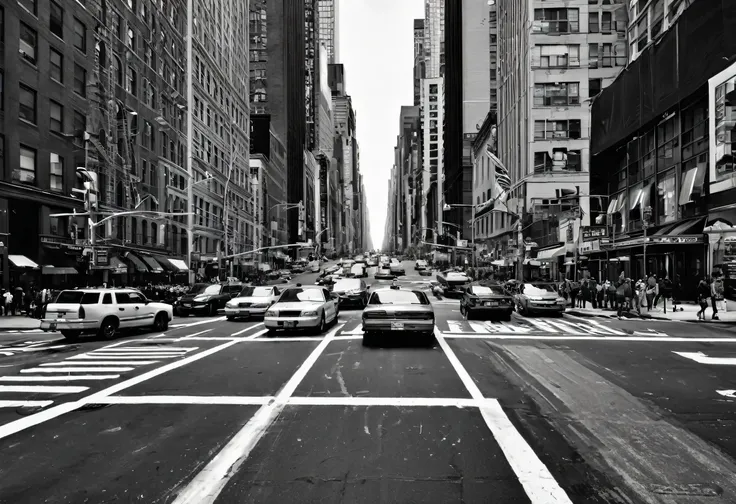 Monochrome、New York Cityscape、Roads and Cars,