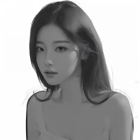 Painting of a woman with long hair and wearing a white shirt, digital sketch, Inspired by Sim Sa Jung, quick sketch, digital pencil drawing, Black and white sketch, Inspired by Tang Xin Yun Sandara, outline, Drawing in Anime Painter Studio, realistic figur...