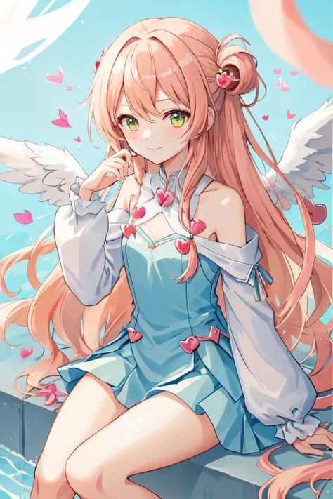 1_girl, (anime, kawai:2), (masterpeice, best_quality, clean:1.5), (sky_background:1.2), (cute, cute_smile, wholesome, young:2), (delicate, extremely_delicate, beautiful, thin:1.8), (girlfriend, angel:2), (green_eyes:2) (long_hair, blond_hair:1.8), (combat:...