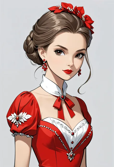 in style of Carolina Herrera
1 girl,character concept design,half body，