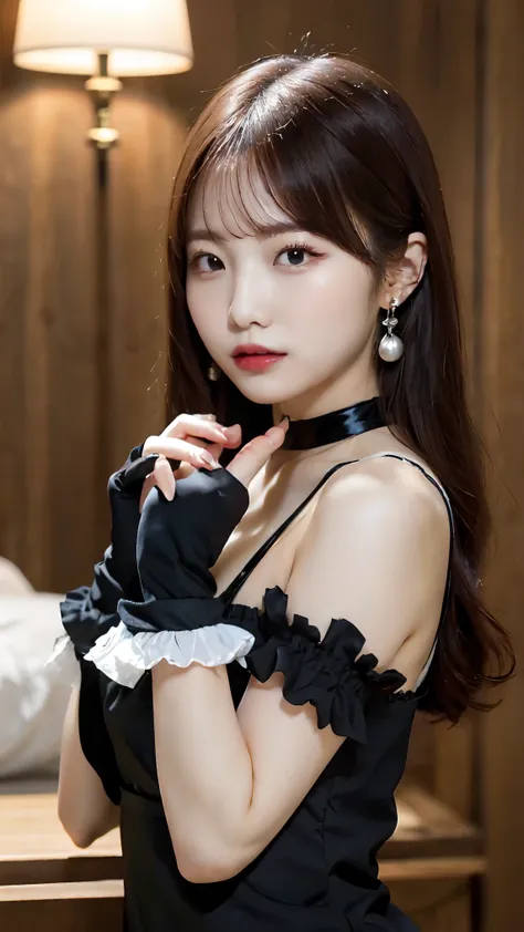 Wear the cutest gothic maid outfit in the world,The cutest maid choker in the world、The cutest gloves in the world、The most beautiful skin in the world、The most beautiful earrings in the world、The cutest sleeping face in the world、The cutest gravure idol p...