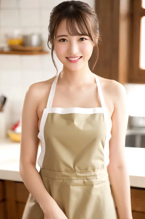 (Highest quality、Tabletop、8k、Best image quality、Award-winning works)、1. pretty girl、(Naked and wearing only a white apron:1.1)、(The perfect pure white apron:1.1)、Perfect girl portrait photo、Glowing Skin、Brown Hair、(Accentuate your body lines:1.1)、Standing ...