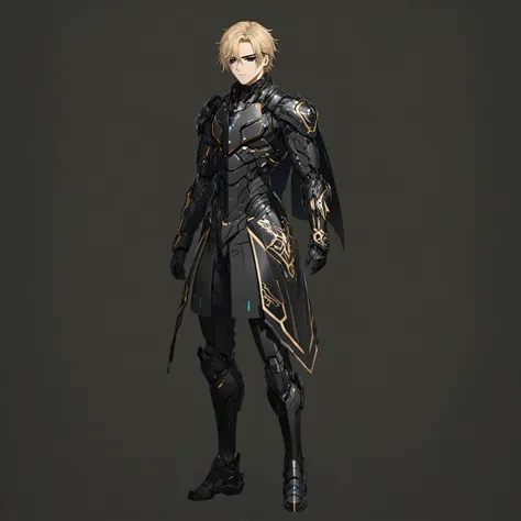 masterpiece, best quality, good quality, highly detailed, shadowverse style, male, adult, black eyes, blonde hair, futuristic sc...