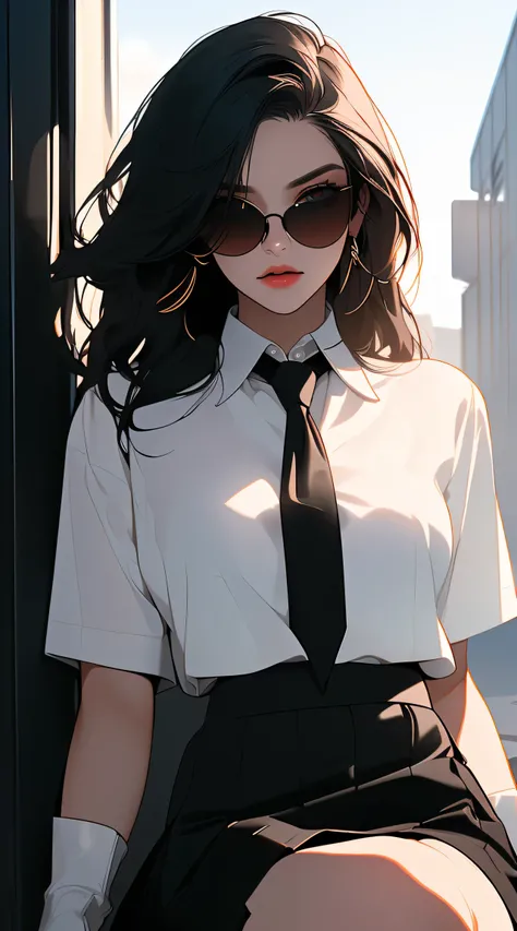 1 girl, One, White hair, black hair, multicolored hair, black eyes, X-shaped pupils,
break (({black business suit:1.40},{tie:1.20},{Sunglasses:1.25},{White gloves:1.15},{ White shirt:1.10}, {black skirt:1.15}, good looking:1.5))
break expressionless, I loo...